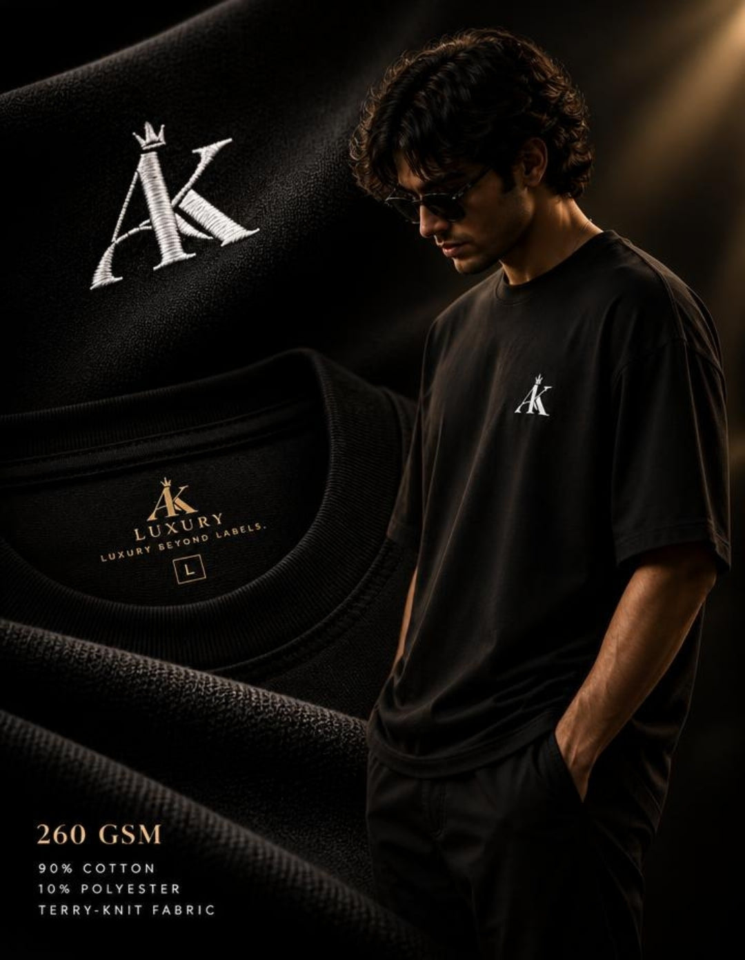 AK Luxury Signature Oversized T-Shirt – Black | 260 GSM