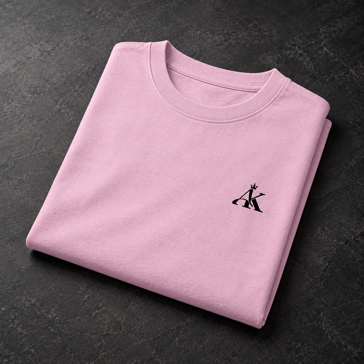 AK Luxury Pastel Pink Oversized T-Shirt fabric and logo detail