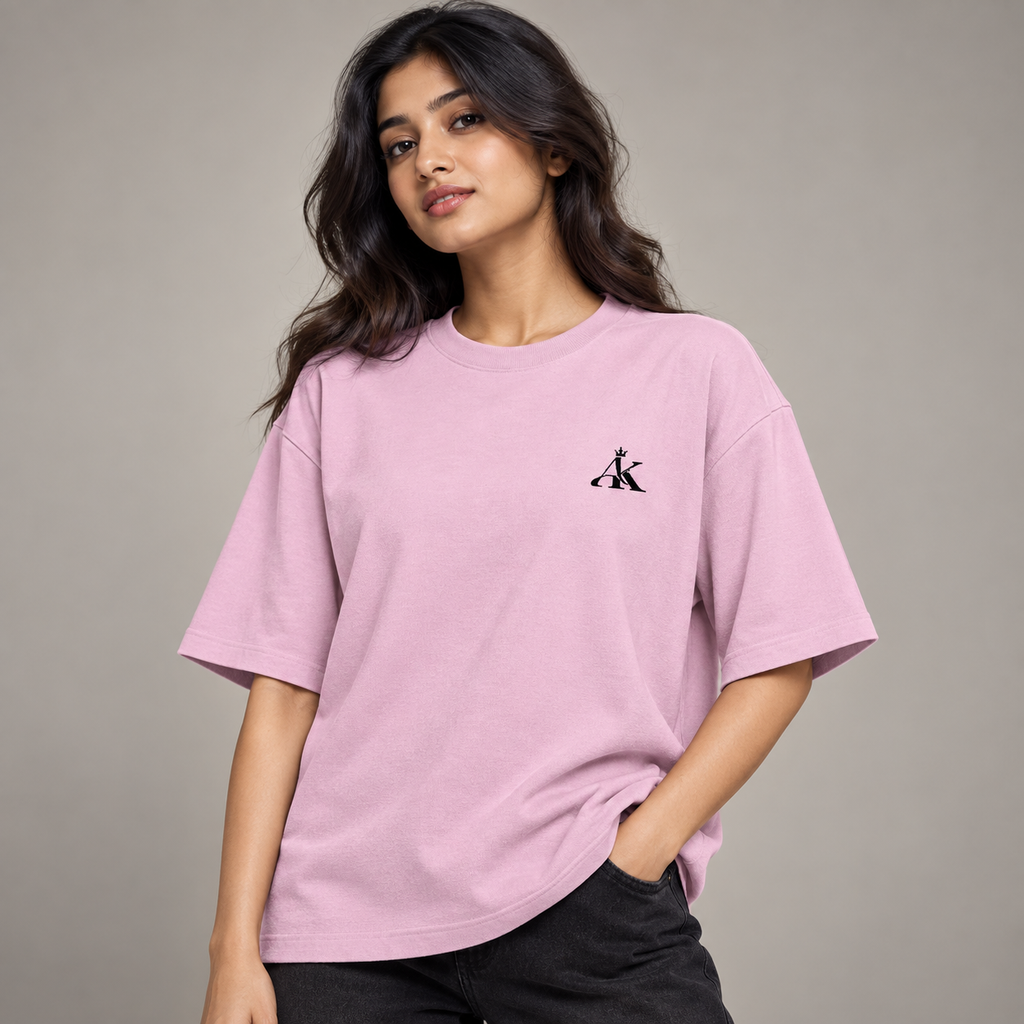 Model wearing AK Luxury Pastel Pink Oversized T-Shirt